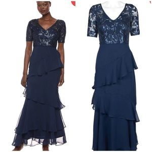 NWT ADRIANNA PAPELL Embroidered V-Neck Tiered Sheath Dress